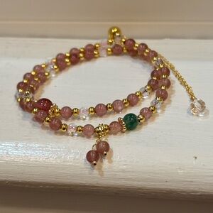 Dark Pink And White Crystal Double Layer Bracelet